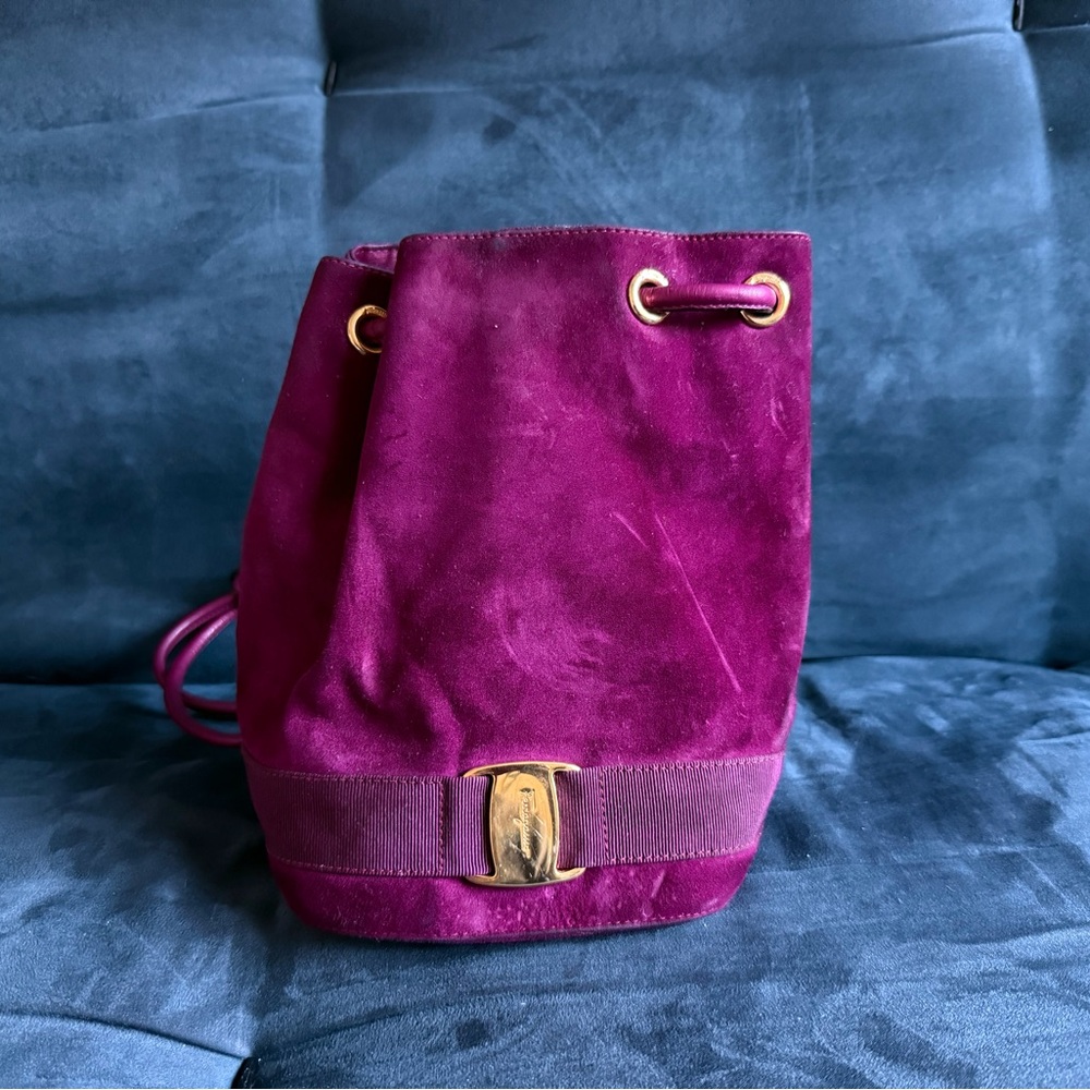 Salvatore Ferragamo Purple Suede Bucket Bag